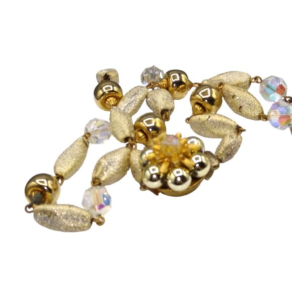 Vintage Beaded Necklace Gold Tone Beads and Faceted AB Crystal with Decorative - Picture 4 of 4
